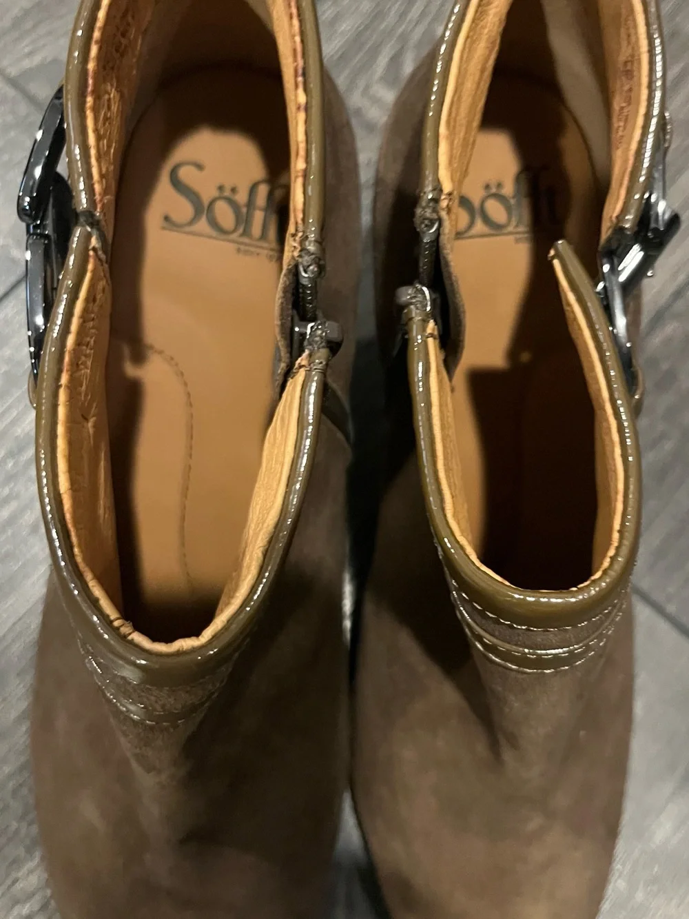 SOFFT Dark Tan Suede Ankle Booties with Brown Trim Sz 8.5 ORIG $145+! LUX DEAL!